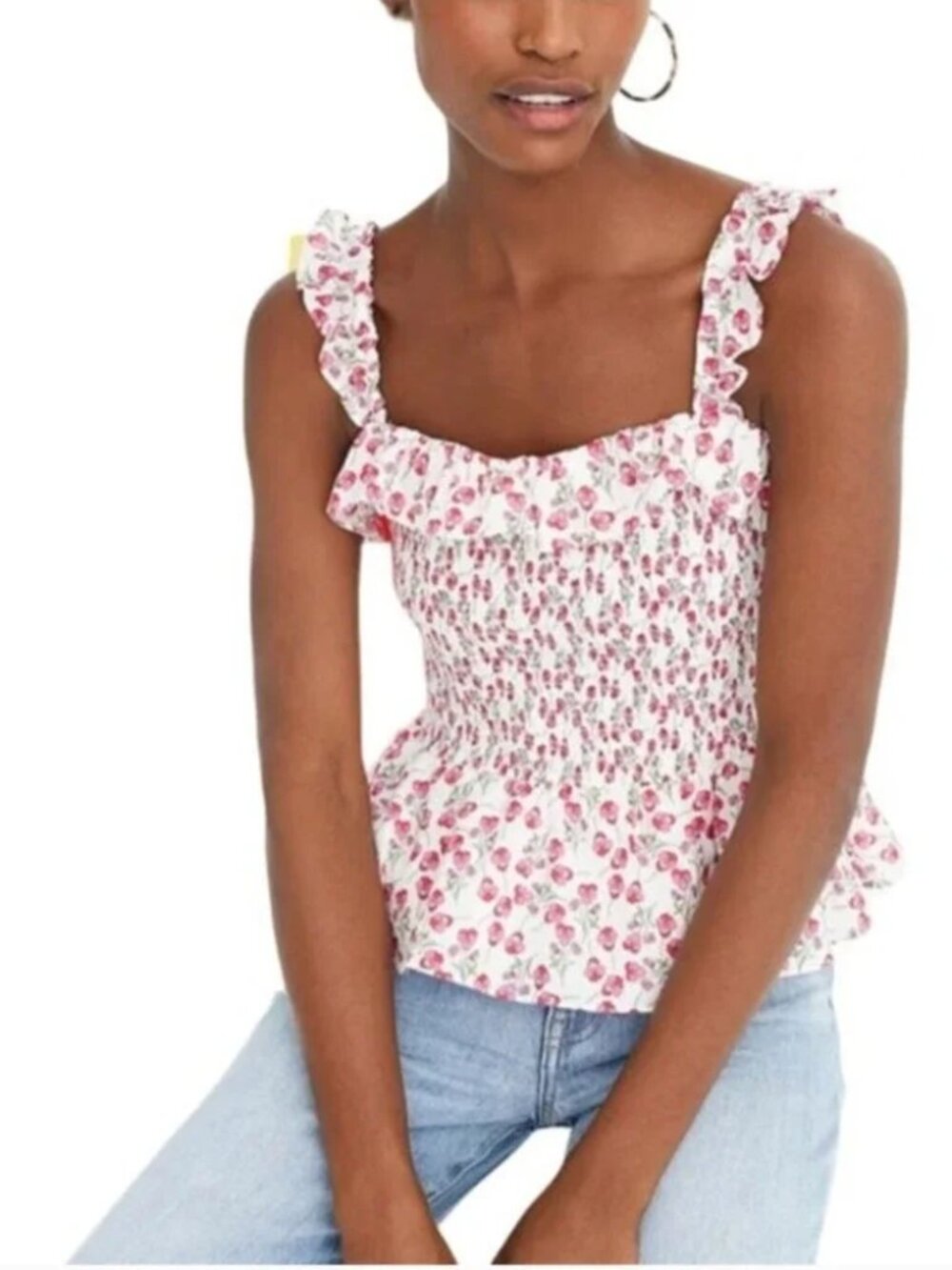 J. Crew Liberty Smocked Tank Top Size Small Floral Ruffle Cottagecore Milkmaid